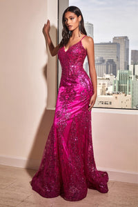 Shawna Prom Dress Mermaid with Corset look bodice 740810AR-Magenta LaDivine J810 Cinderella Divine J810