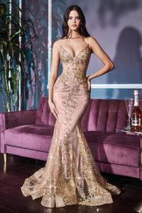 Shawna Prom Dress Mermaid with Corset look bodice 740810AR-RoseGold LaDivine J810 Cinderella Divine J810