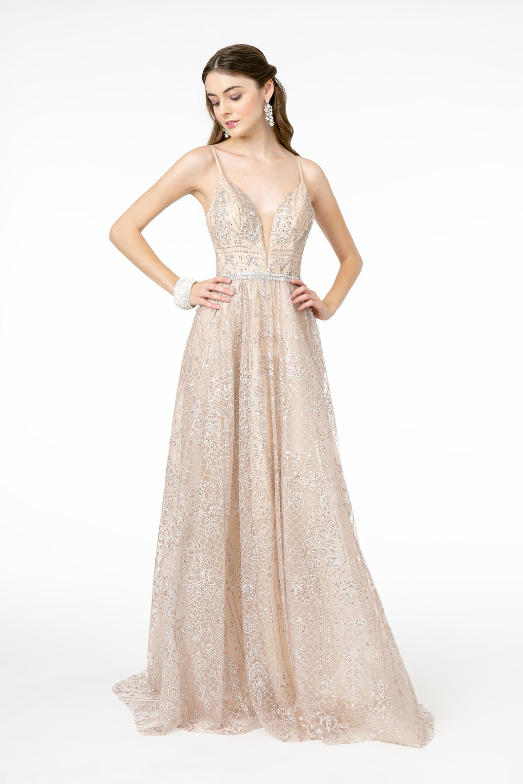 Sicily Pale Rose Glitter Pattern Ballgown Prom Dress G2915TIR-Rose