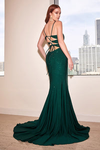 Slay Prom Dress Stone Embellished Corset Lace Up Dress C115THR-Emerald