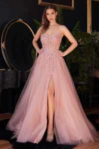 Sonnet Strapless Lace Ballgown with Removable Puff Sleeves Prom Gown 740997TIR-DustyRose LaDivine CD997