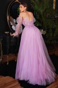Sonnet Strapless Lace Ballgown with Removable Puff Sleeves Prom Gown 740997TIR-Lavender LaDivine CD997