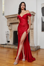 Load image into Gallery viewer, Sophie Glitter Fabric Off the Shoulder Corset Back Prom dress 7402212AK-Red LaDivine CC2212