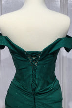 Load image into Gallery viewer, Sophie Glitter Fabric Off the Shoulder Corset Back Prom dress 7402212AK-Emerald LaDivine CC2212