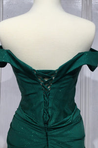 Sophie Glitter Fabric Off the Shoulder Corset Back Prom dress 7402212AK-Emerald LaDivine CC2212