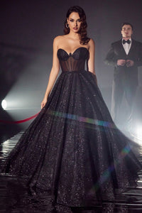 Sparkle Strapless Glitter Corset Ballgown Prom Dress 740275TRR-Black LaDivine CD275 Cinderella Divine CD275