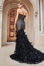Load image into Gallery viewer, Starla Feather Accented Mermaid Prom Dress 6201116TAR-Black