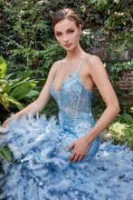 Load image into Gallery viewer, Starla Feather Accented Mermaid Prom Dress 6201116TAR-Blue