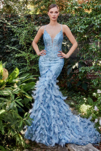 Starla Feather Accented Mermaid Prom Dress 6201116TAR-Blue