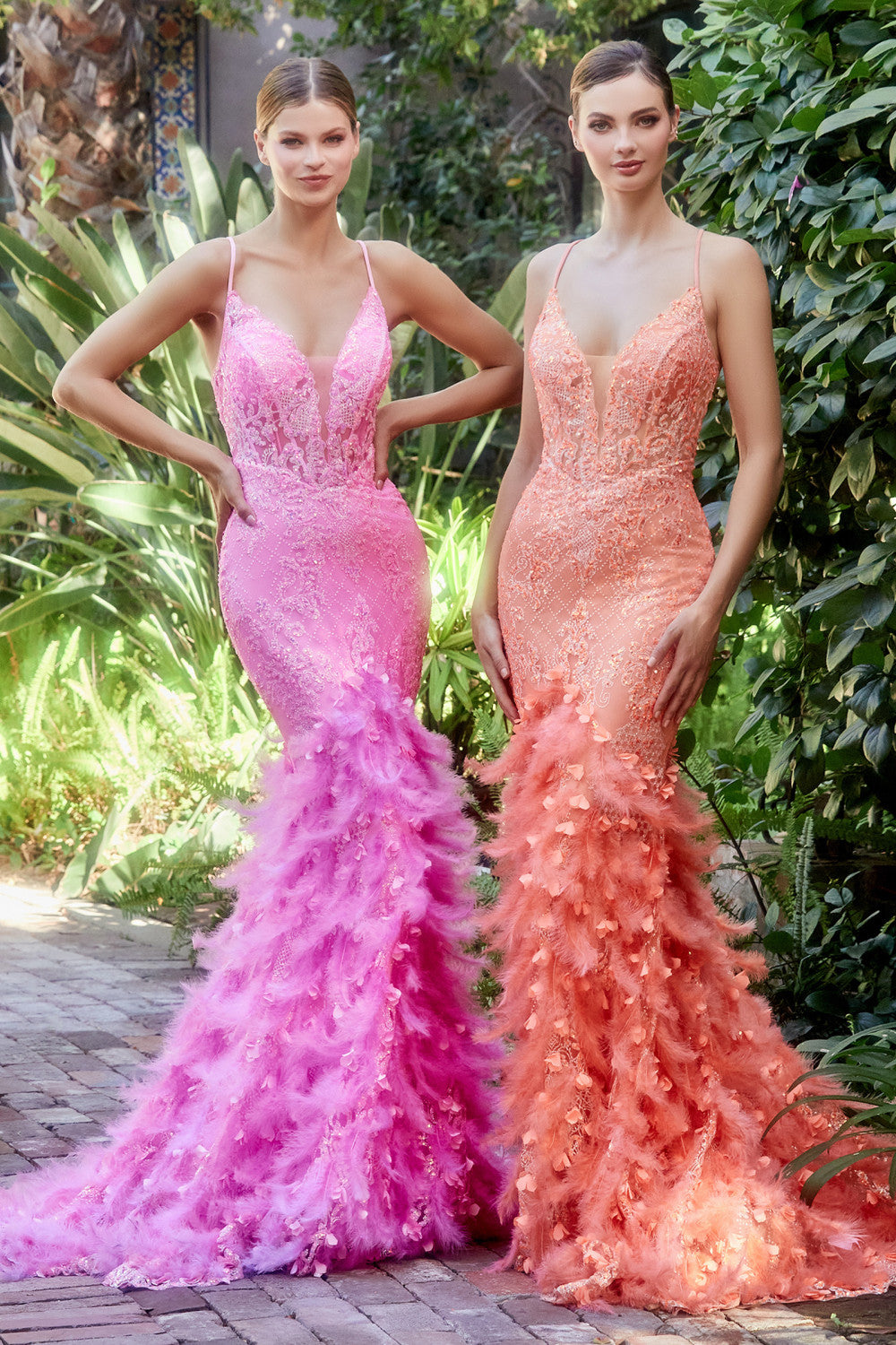 Starla Feather Accented Mermaid Prom Dress 6201116TAR-HotPink Andrea & Leo A1116