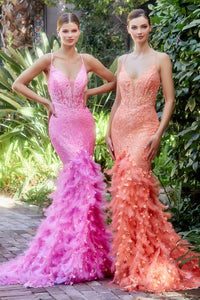 Starla Feather Accented Mermaid Prom Dress 6201116TAR-Orange Andrea & Leo A1116