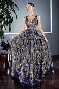 Tiana Prom Dress V Neck Ballgown 740812XR-NavyGold LaDivine J812 Cinderella Divine J812