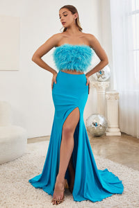 Travis Two Piece Feather Prom Dress 740141ER-Ocean