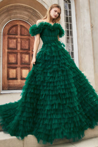 Venice Pleated Tulle Ballgown Prom Dress 6201032IIR-Emerald Andrea & Leo A1032