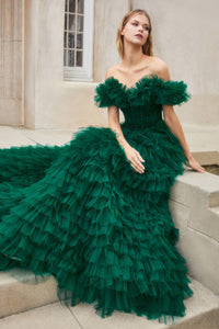 Venice Pleated Tulle Ballgown Prom Dress 6201032IIR-Emerald Andrea & Leo A1032