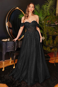 Whimsy Off the Shoulder Ballgown Prom Dress 740198TRR-Black