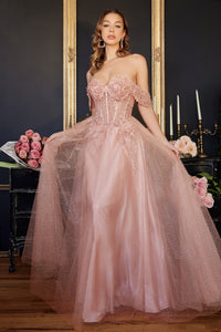 Whimsy Off the Shoulder Ballgown Prom Dress 740198TRR-Blush