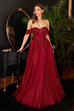 Load image into Gallery viewer, Whimsy Off the Shoulder Ballgown Prom Dress 740198TRR-Burgundy Cinderella Divine CD0198 LaDivine CD0198