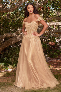 Whimsy Off the Shoulder Ballgown Prom Dress 740198TRR-ChampagneGold