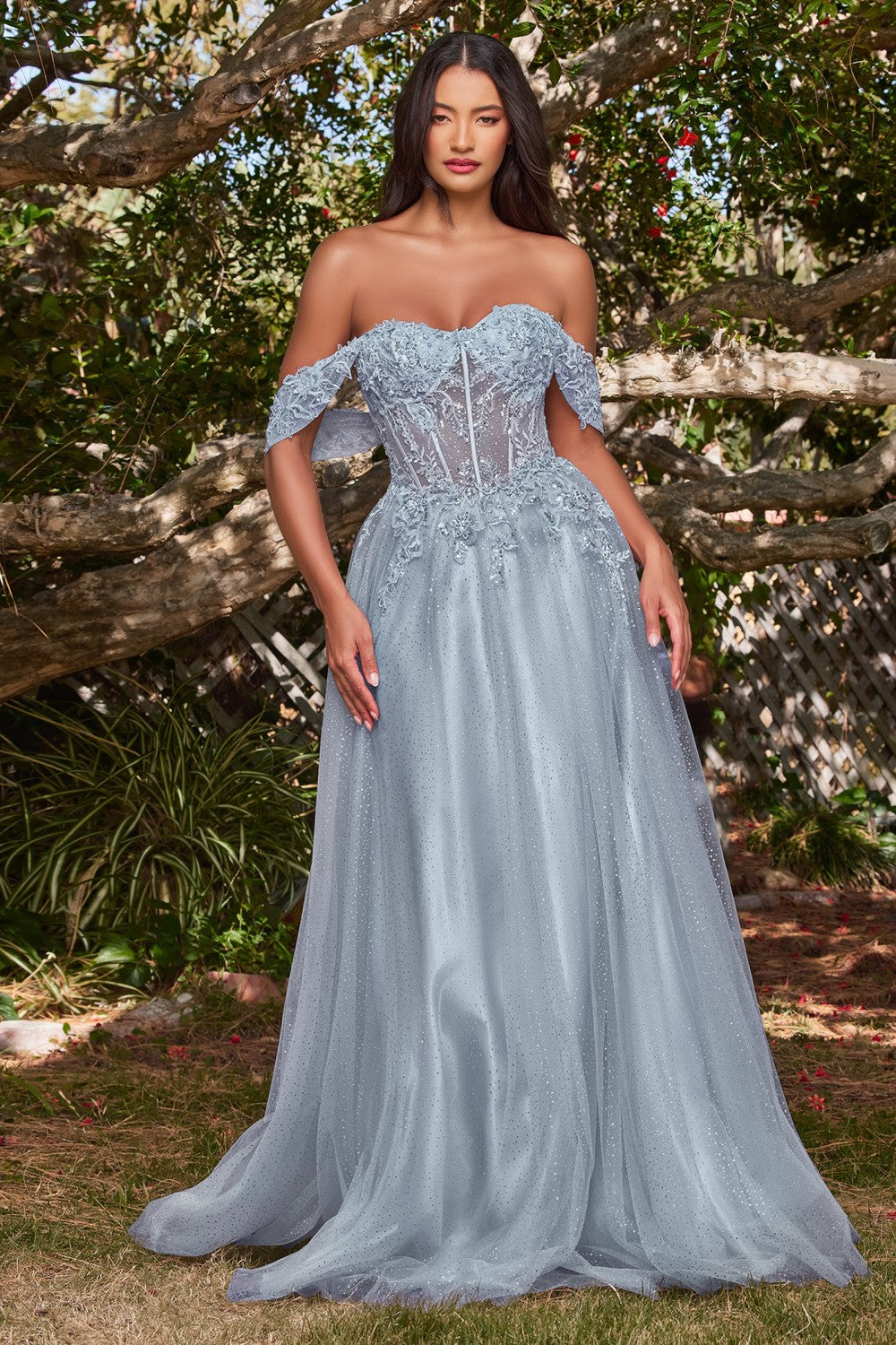 Whimsy Off the Shoulder Ballgown Prom Dress 740198TRR-SmokeyBlue