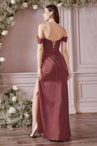 Asta Corset Top Off the Shoulder Satin Gown 7407484XR-Rosewood