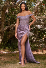 Load image into Gallery viewer, Covet Satin Off Shoulder Prom Dress 740186TRR-DustyLavender