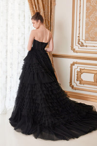 Lala Strapless Corset Ruffle Ballgown Prom Dress 6201017IRR-Black LaDivine A1017 Andrea & Leo A1017 Cinderella Divine A1017