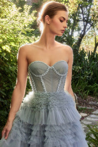 Lala Strapless Corset Ruffle Ballgown Prom Dress 6201017IRR-ParisBlue LaDivine A1017 Andrea & Leo A1017 Cinderella Divine A1017