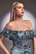 Load image into Gallery viewer, Max Off the Shoulder Prom Dress 740832ER-SmokeyBlue